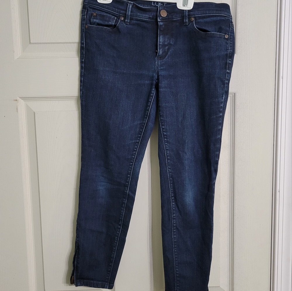Loft Womens Modern Skinny Ankle Zip Jeans Medium Wash Size 8 Petite